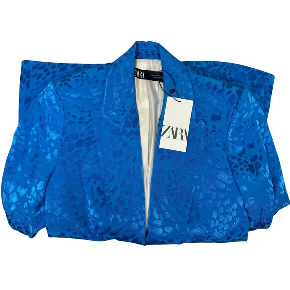 🧿 ZARA Blue Leopard Jacquard Blazer – XS (Oversized, NWT!) - Picture 2 of 10